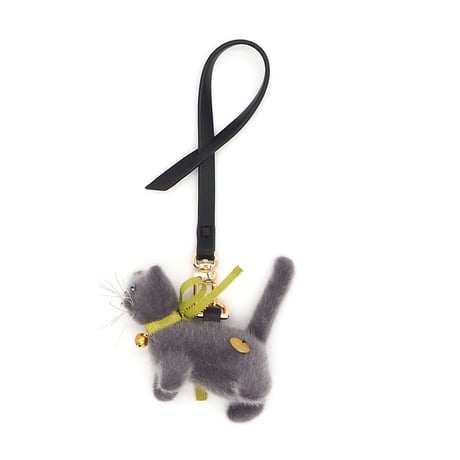 ひまわり様　demodeeチャーム　赤いリボンの 子　黒猫ちゃん付 mofusand ちょこんとおすわり黒猫マスコット(青リボン