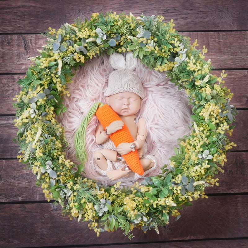 ミモザとクリスマスローズのオーバルリース約27センチ 返送料別途負担