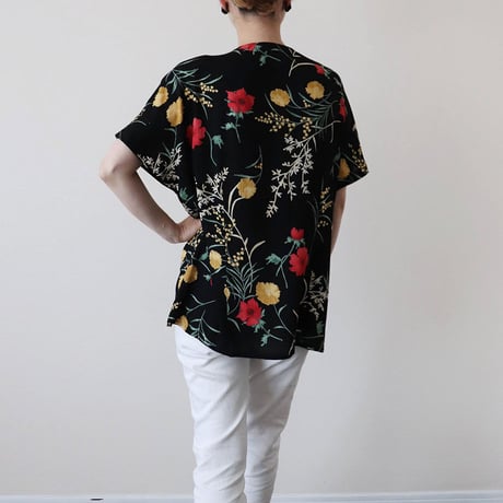Black floral print blouse