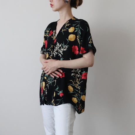 Black floral print blouse
