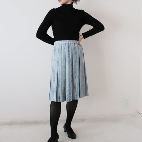 Ice blue tweed pleated skirt