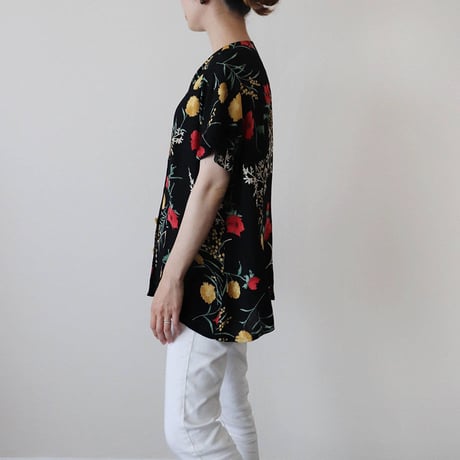 Black floral print blouse