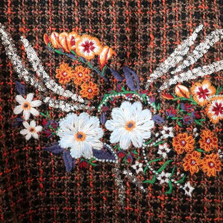 Brown tweed floral embroidery sack dress