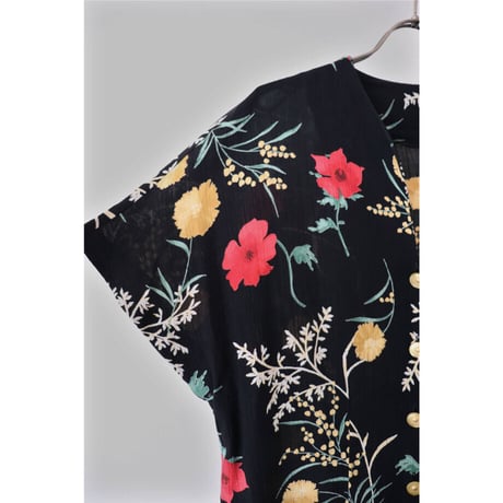 Black floral print blouse