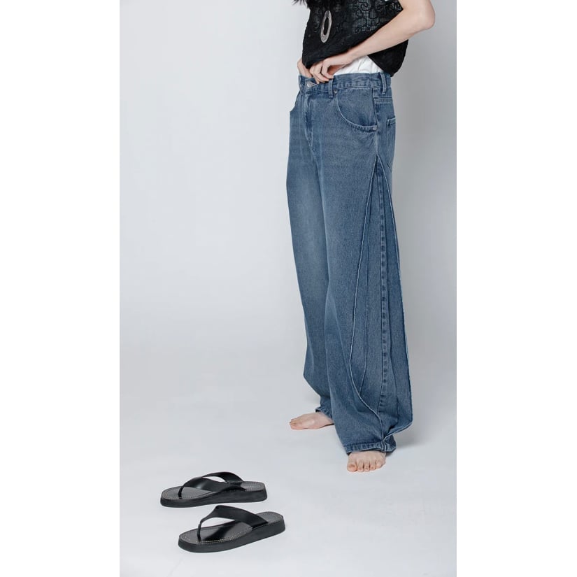 YENN 】SIDE PLEATED DENIM PT | selectshop RJ