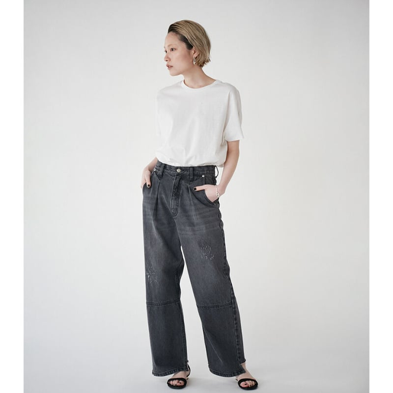 YENN 】HIGH RISE TUCK WIDE DENIM PT GRAY | sel...