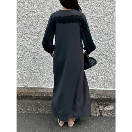 【 ROSIEE 】 後レースライン布帛ニットワンピース