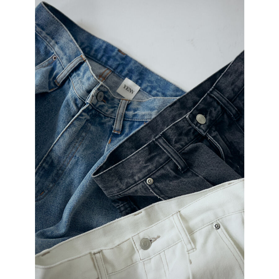 YENN 】HIGH RISE TUCK WIDE DENIM PT GRAY | sel