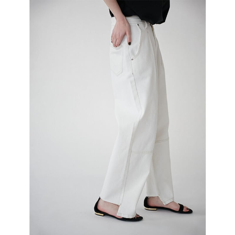 YENN 】HIGH RISE TUCK WIDE DENIM PT WHITE |