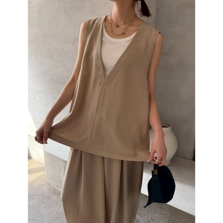 【 cafune 】　drape washer V neck vest
