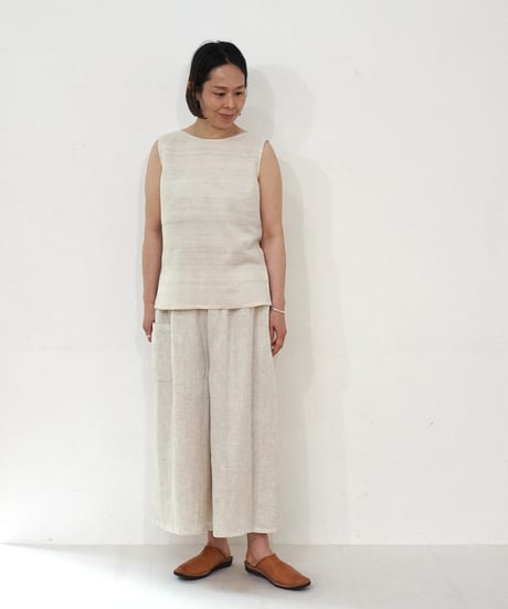 kotiパンツ ポケット付き 麻シルク 白 6874lW