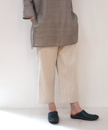 パンツ シンプルショート 麻綿タビー 白生成り 6860lcW