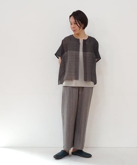 パンツ ソフトフレア 麻綿タビー グレー 6851lcG