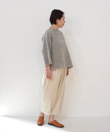 パンツ すそタック 麻綿タビー 白生成り 6865lcW