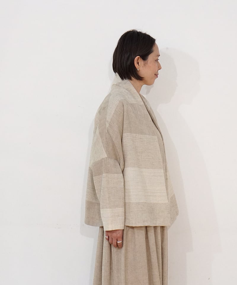 ジャケット ラグラン ウールリネンタビーボーダー 生成り 6665wlnN
