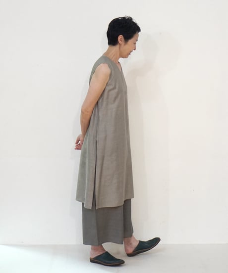 タンクトップ Vネックlong タッサームガシルク グレー 6028tmvG