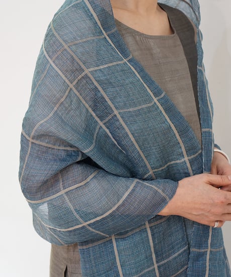 ストール 細変わり格子 藍 2075Bl