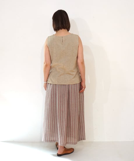 スカート たっぷりポケット 麻シルク 赤ライン 6924stGR