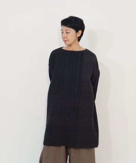 ブラウス プルオーバーlong パストラル カルバ ブルー&ブラック 6545PawBl