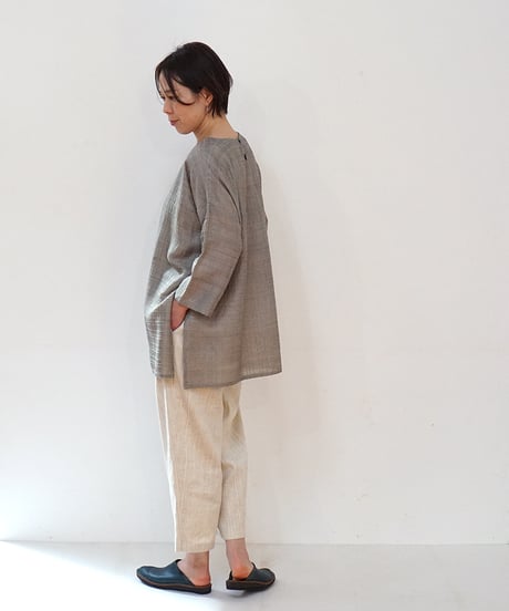 パンツ シンプルショート 麻綿タビー 白生成り 6860lcW