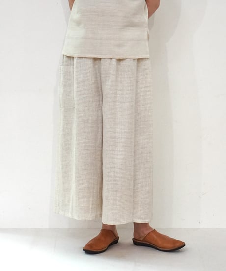 kotiパンツ ポケット付き 麻シルク 白 6874lW