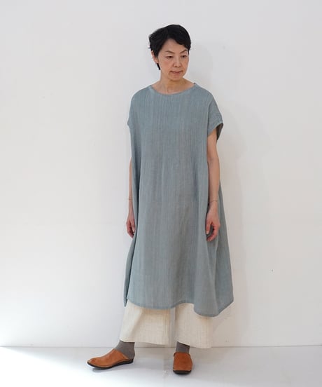 kotiワンピース 麻シルク ライトブルー 6974lLBl