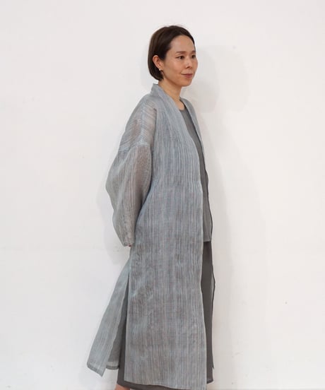真南風 ハオリlong 細縞シルク 白藍 MA730STIW