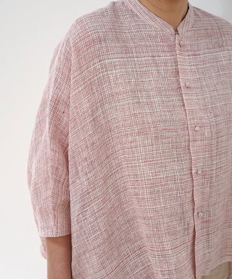 シャツ ドルマン 麻タビー 白ピンク 6200llgP | MAKI TEXTILE STU