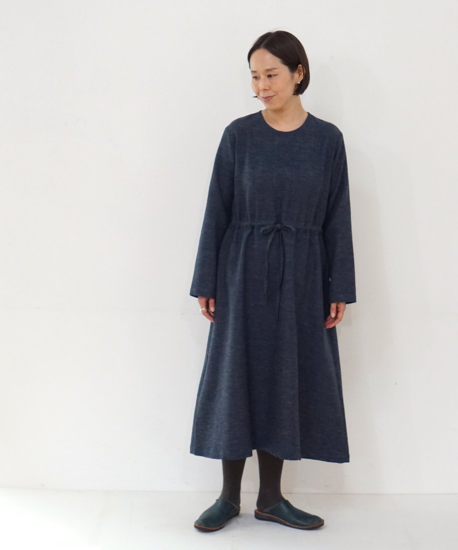 ワンピース 絞り ウールリネンタビー ブルー 6956wlnBl | MAKI TEXTILE