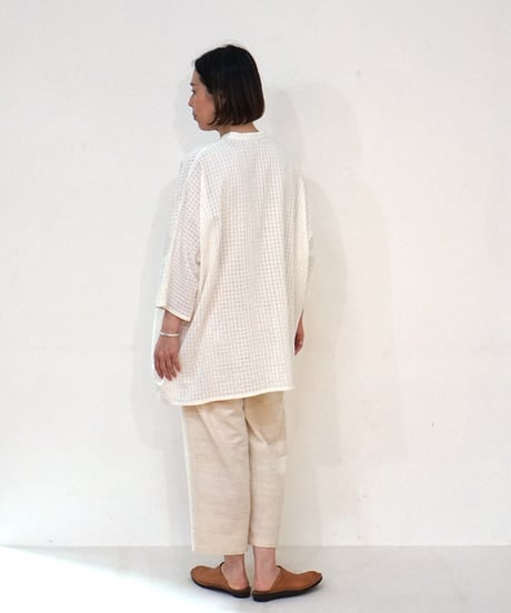 マンガラギリ シャツ ゆったり 白格子 M6205cW