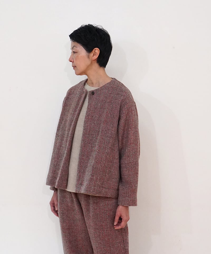 ジャケット ノーカラーshort ヒマラヤウール グレーレッド 6619MWtR