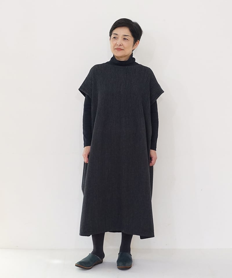kotiワンピース ウール 黒グレーストライプ 6974wB | MAKI