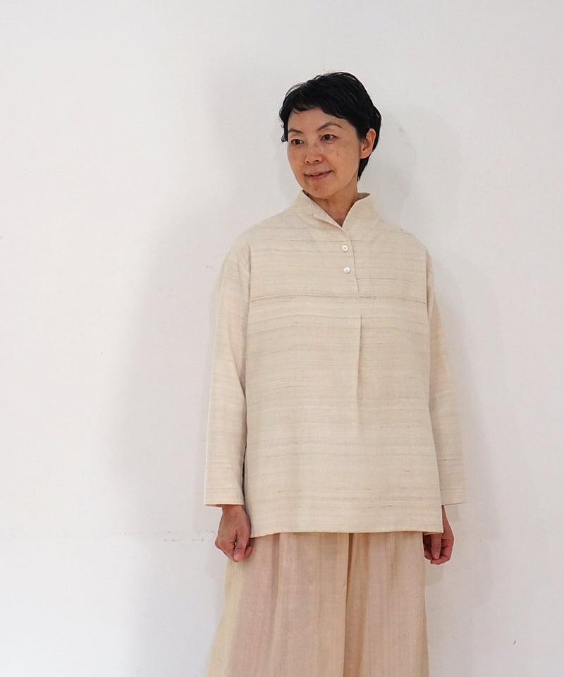 ブラウス タートルショート タッサーギッチャー 生成り 6160tgW