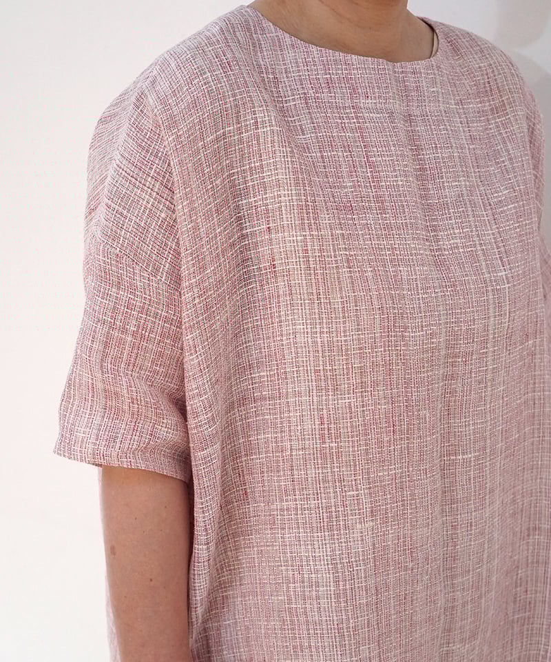 ブラウス ハーフ 麻タビー 白ピンク 6105llgP | MAKI TEXTILE STU