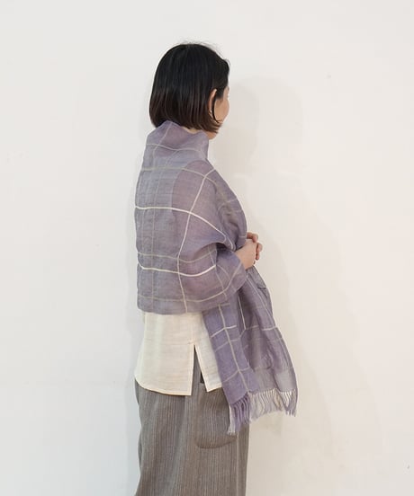 ストール 細変わり格子 藤色 2075Pu
