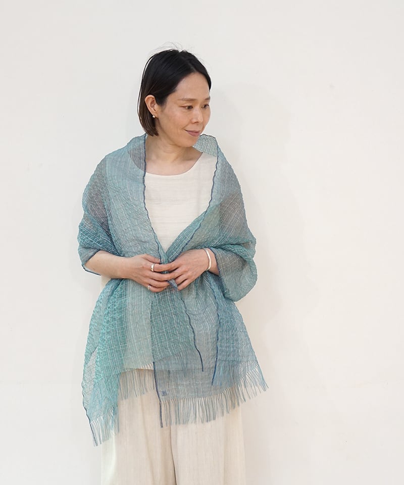 ストール ランダム格子 ブルーグリーン 1263FI | MAKI TEXTILE STU