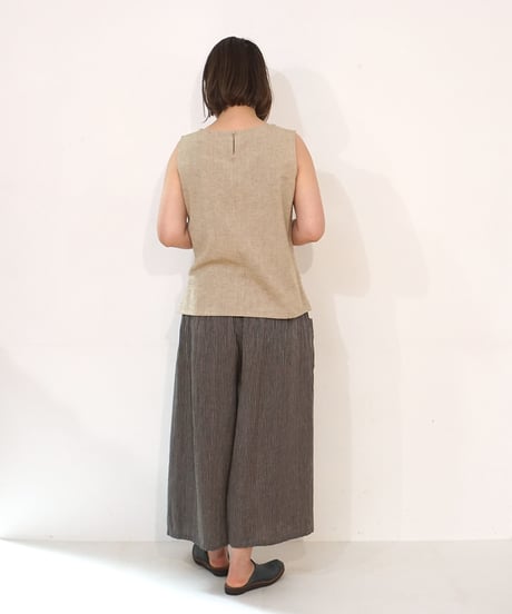 kotiパンツ ポケット付き 麻シルク グレーストライプ 6874lGst