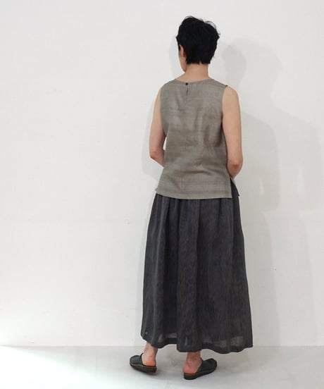 スカートthinギャザー ピンストライプ 麻シルク 6925Gpst