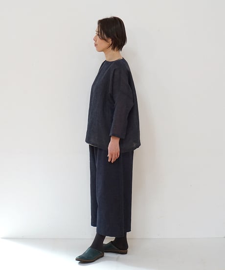 ブラウス プルオーバー 麻タビー 紺 6545llnDB