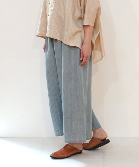 kotiパンツ ポケット付き 麻シルク ライトブルー 6874lLBl