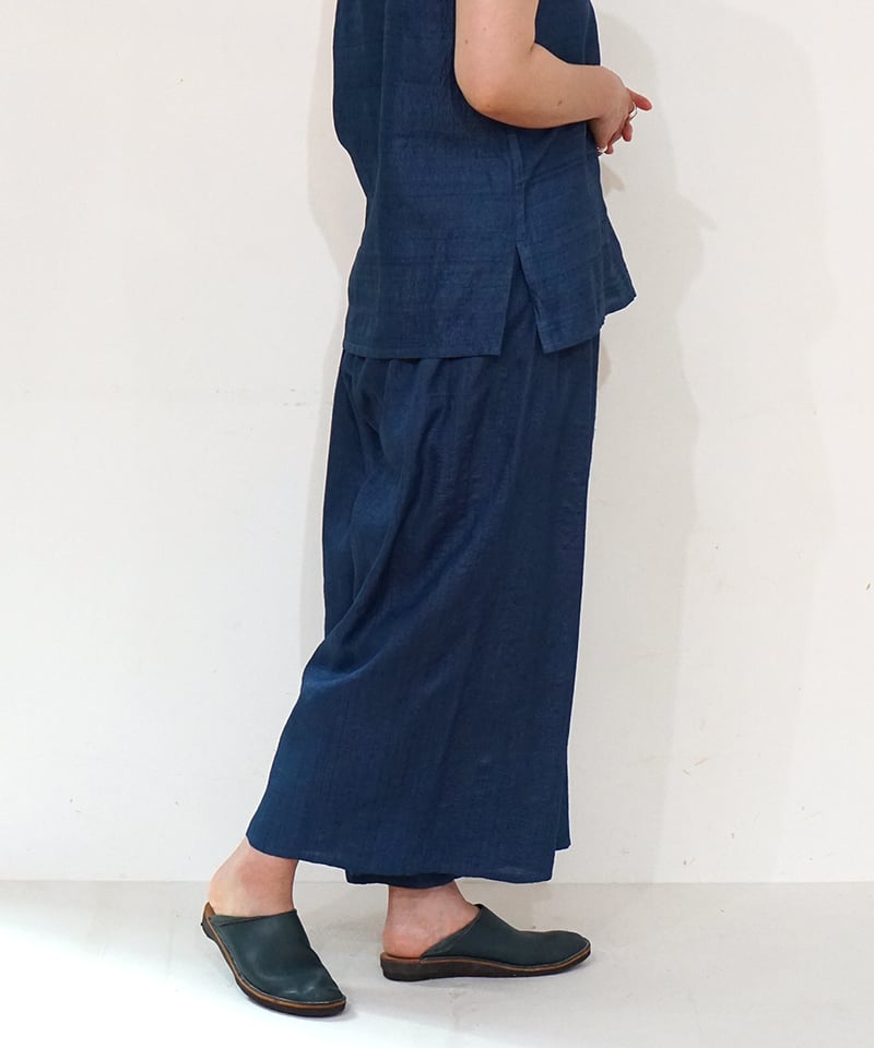パンツ プレーン タッサーシルク 藍染め 6864tvI | MAKI TEXTILE ST