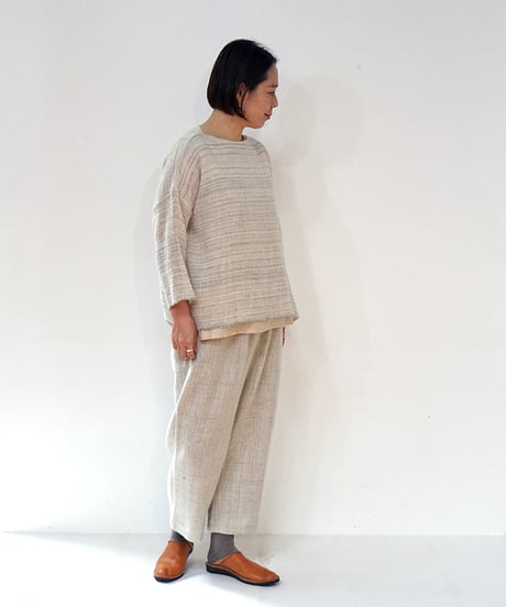 パンツ シンプルショート wool ヘリンボーン 白ベージュ 6860WGhb