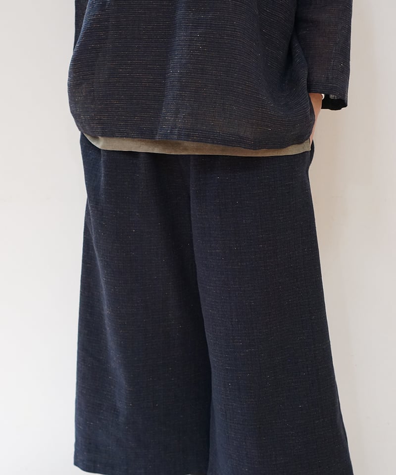 パンツ ショートワイド 麻綿タビー 紺 6857lcBl | MAKI TEXTILE
