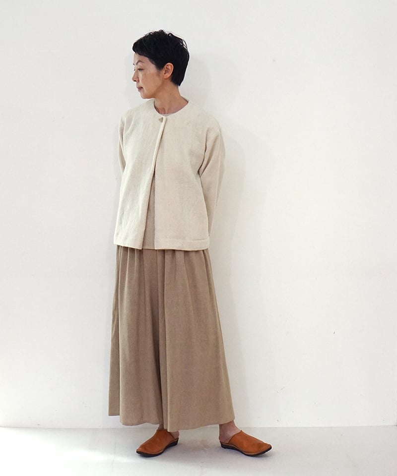 ジャケット ノーカラーshort 綾織り ヒマラヤウール 白生成り 6619Wt