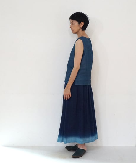 スカートthinギャザー シルクオルガンザ 藍 グラデーション 6925mvIg