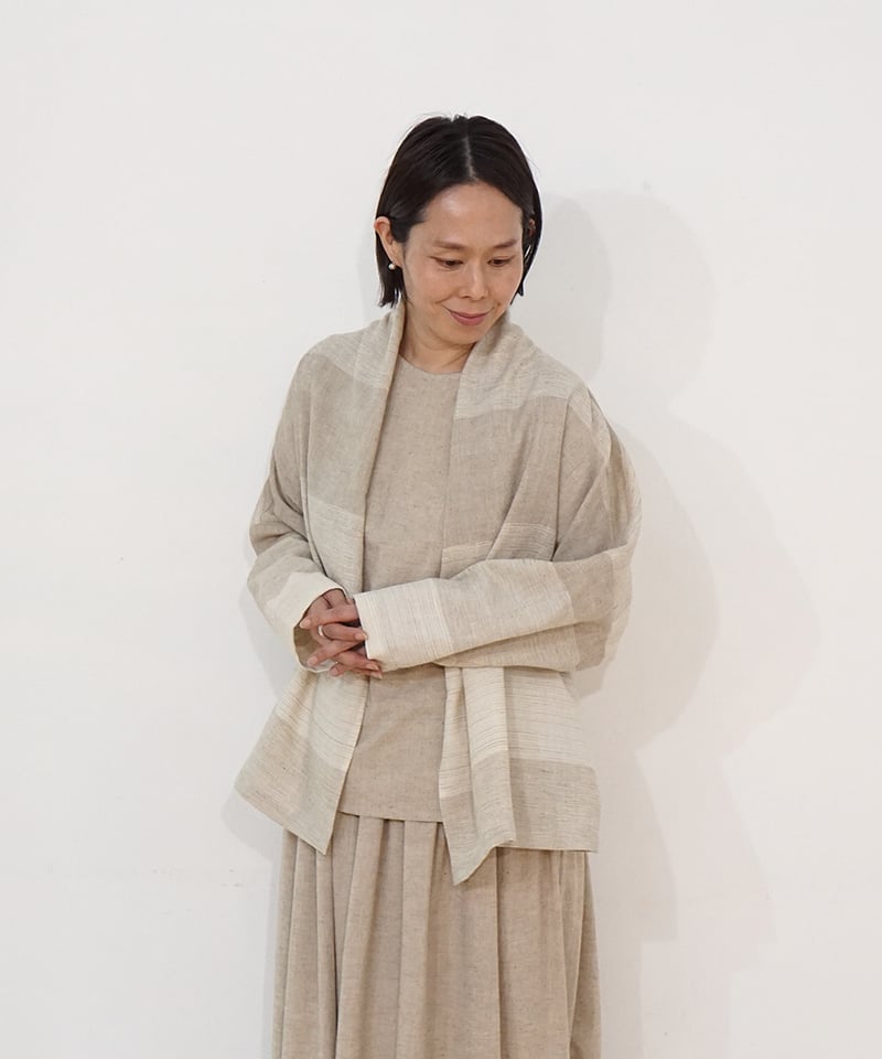 ジャケット ラグラン ウールリネンタビーボーダー 生成り 6665wlnN