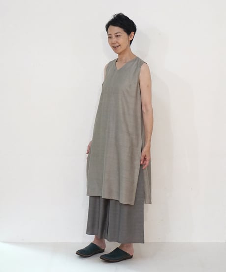 タンクトップ Vネックlong タッサームガシルク グレー 6028tmvG