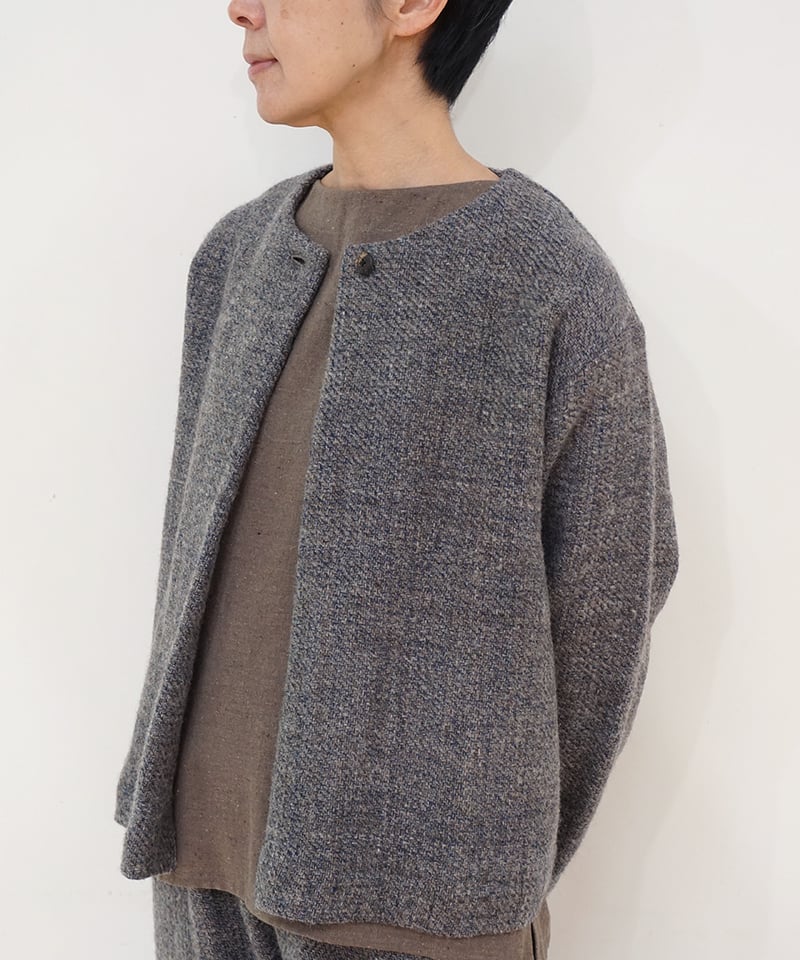 ジャケット ノーカラーshort ヒマラヤウール グレーブルー 6619MWtBl