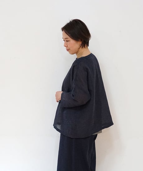 ブラウス プルオーバー 麻タビー 紺 6545llnDB