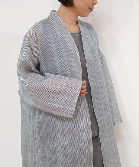 真南風 ハオリlong 細縞シルク 白藍 MA730STIW